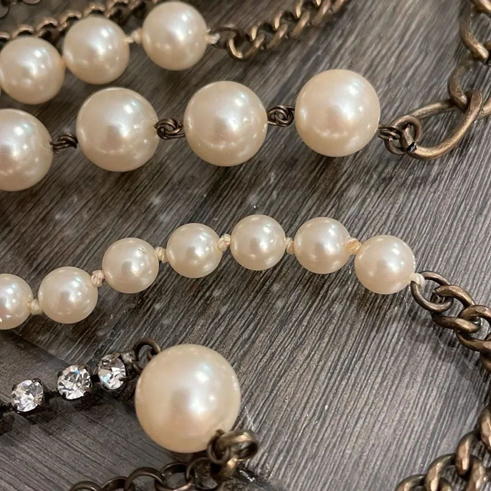 Gerard Yosca Faux Pearl Bronze - Antique Gold-Tone Chain Necklace - Picture 4 of 16